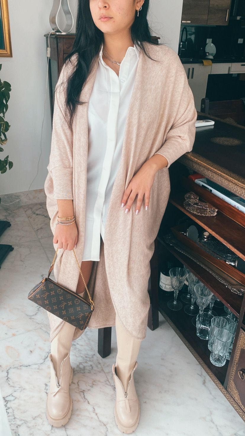 Beige Longline Shrug Cardigan – Frillu